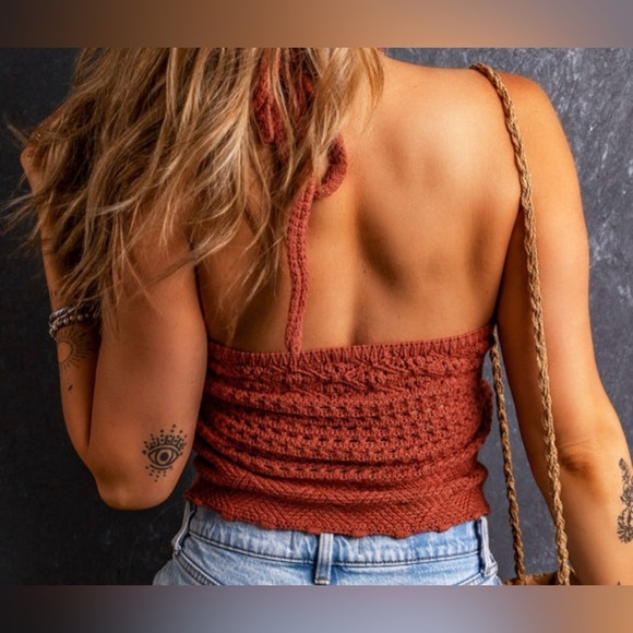 Rust Crochet Halter Top - Picture 2 of 4